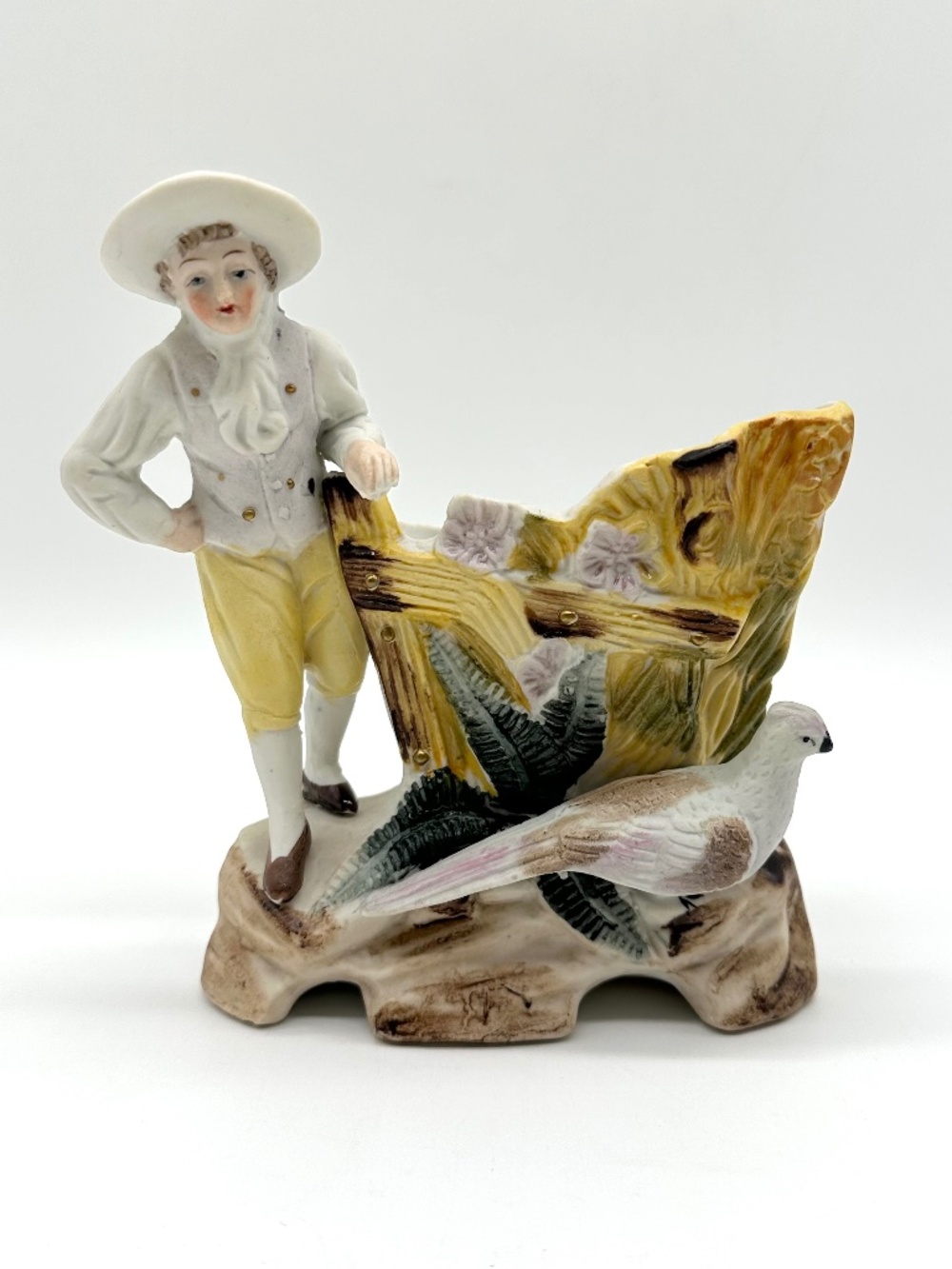 Vintage Paulux Hand Painted Bisque Porcelain Planter Figurine Occupied Japan